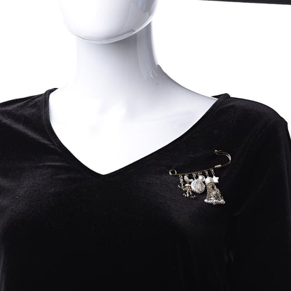 Chanel Pearl Crystal CC Charms Safety Pin Brooch Gold 2 of 4