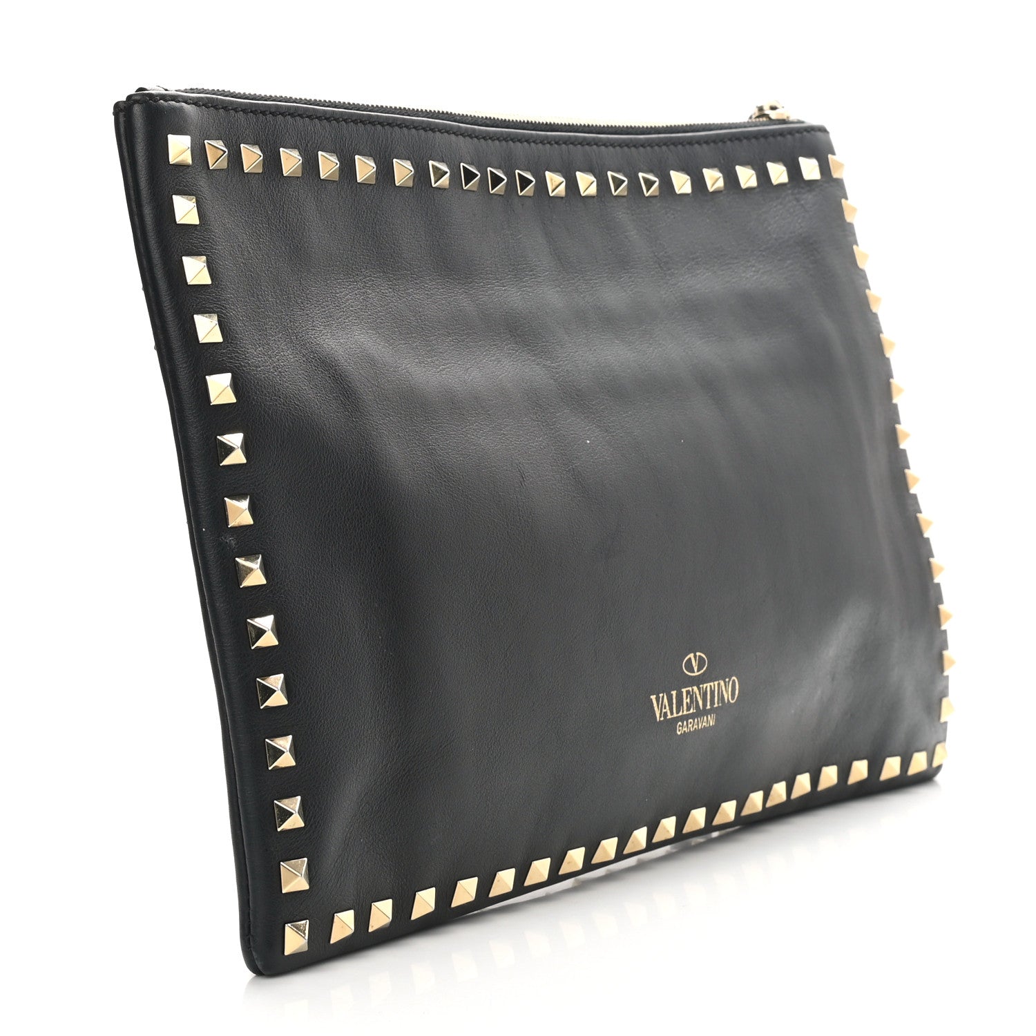Valentino Garavani Vitello Large Rockstud Zip Wristlet Pouch Black 3 of 7