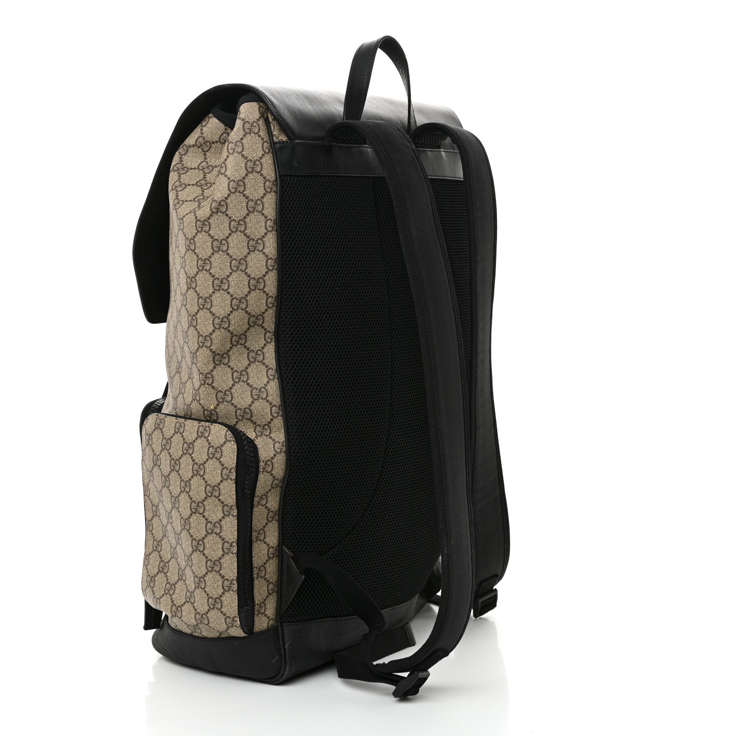 Gucci GG Supreme Monogram Single Buckle Backpack Beige Black 1 of 18