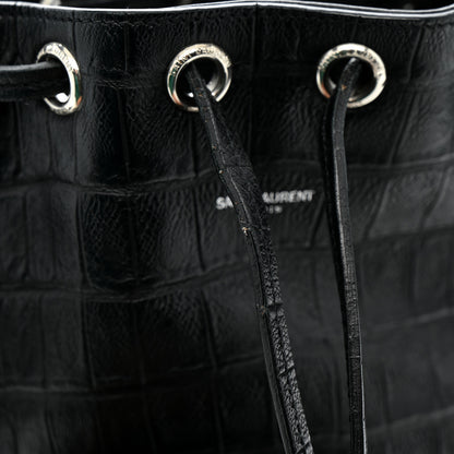 Saint Laurent Calfskin Crocodile Embossed Small Emmanuelle Bucket Bag Black 11 of 12