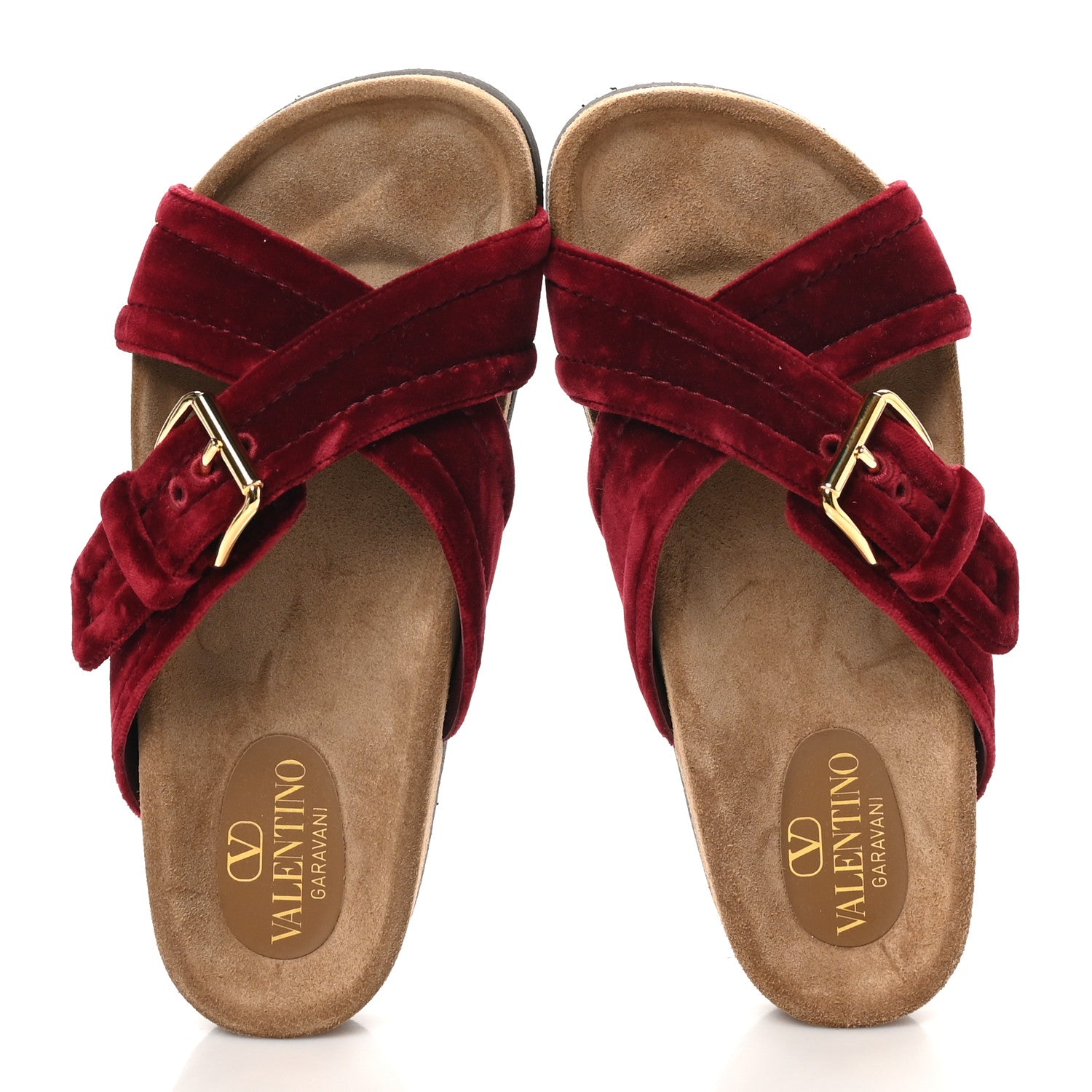 Valentino Garavani Velvet Flat Slide Sandals 37 Red 2 of 8