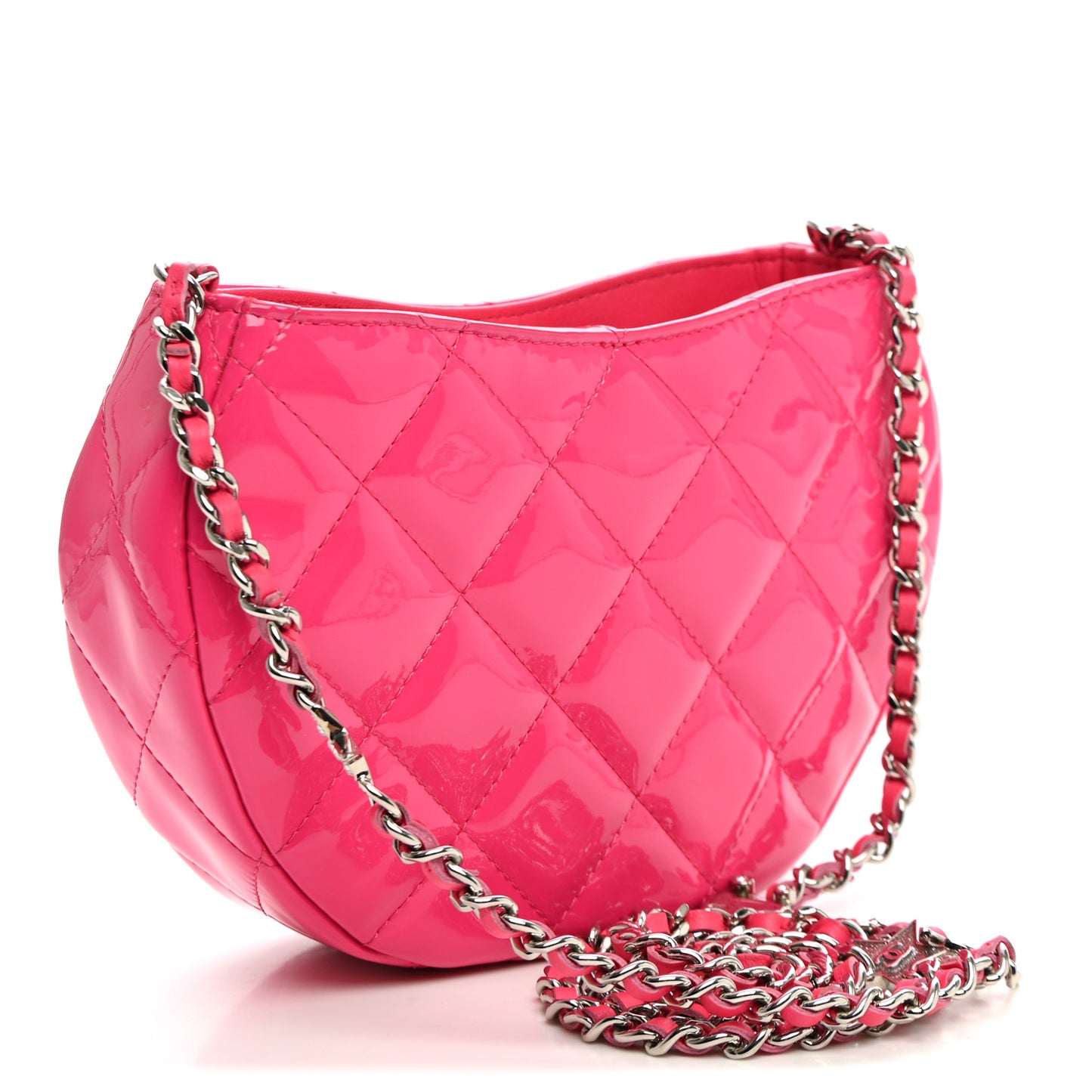 Patent Calfskin Quilted Enamel CC Charms Hobo Pink