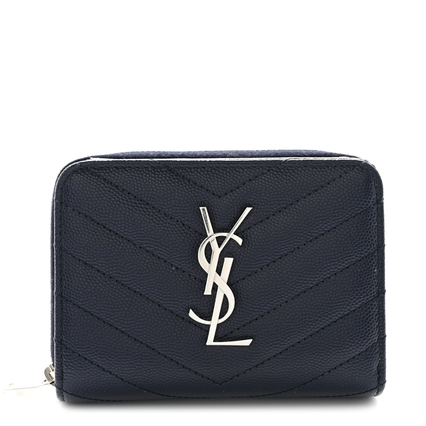 Grain De Poudre Matelasse Chevron Monogram Compact Zip Around Wallet Deep Marine