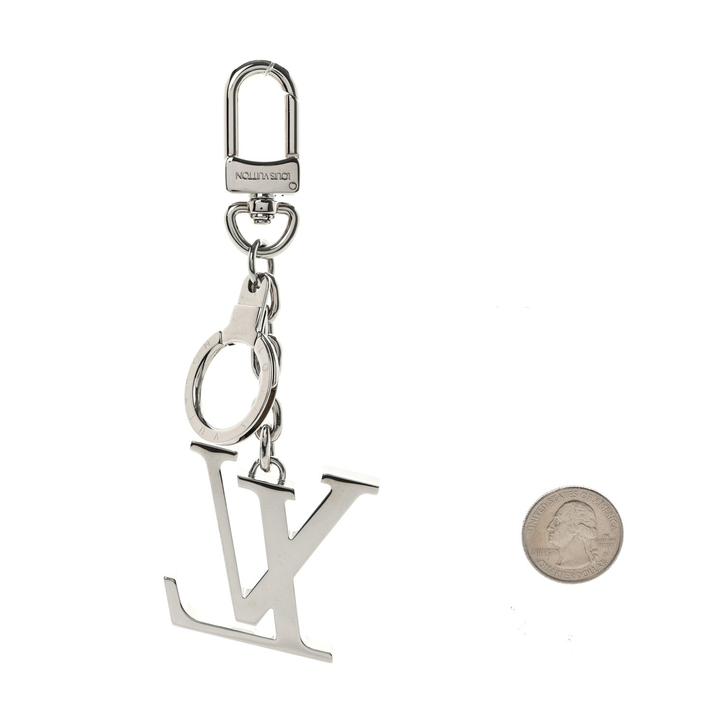 Metal Palladiium Finish LV Initiales Bag Charm Key Holder Silver