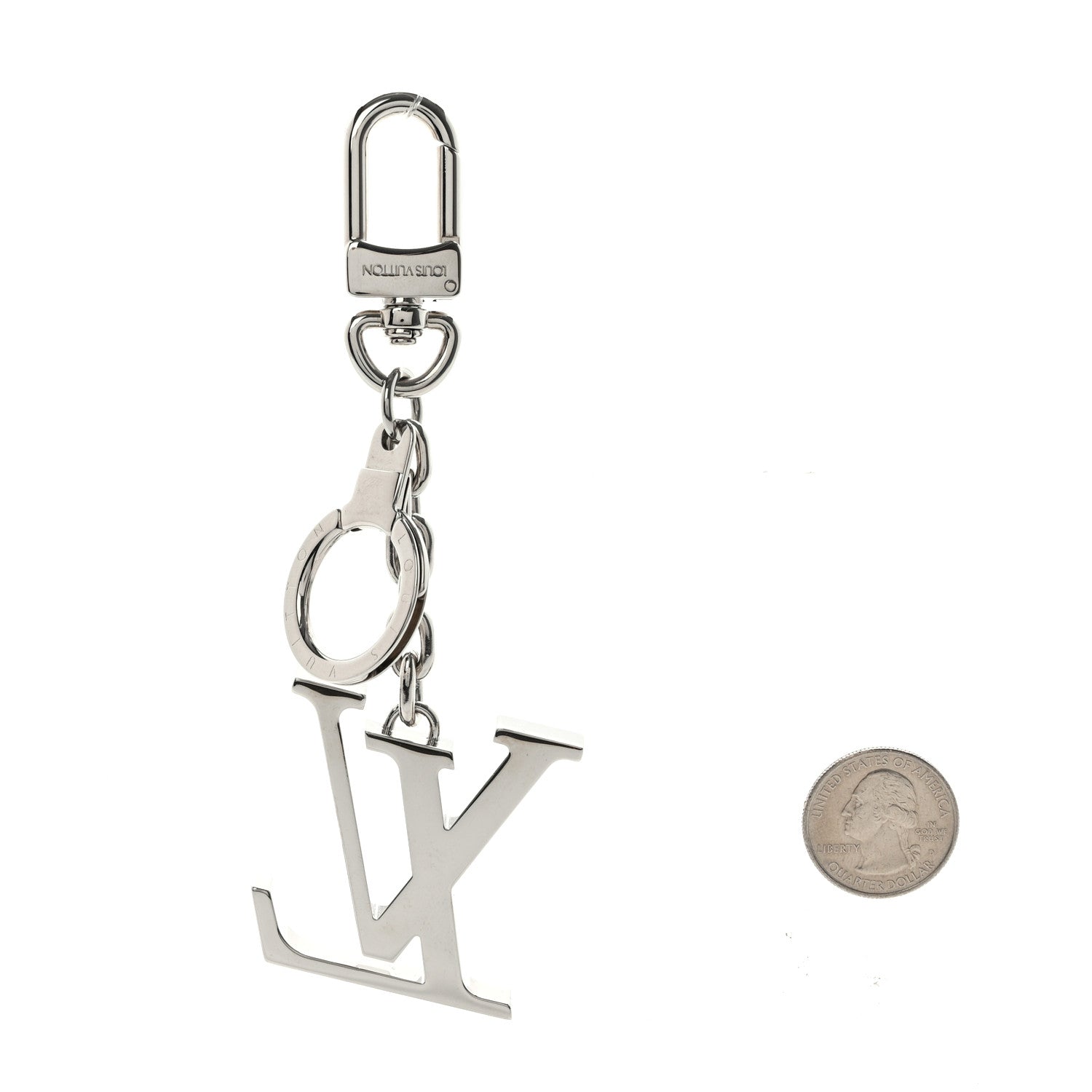 Louis Vuitton Metal Palladiium Finish LV Initiales Bag Charm Key Holder Silver 2 of 5