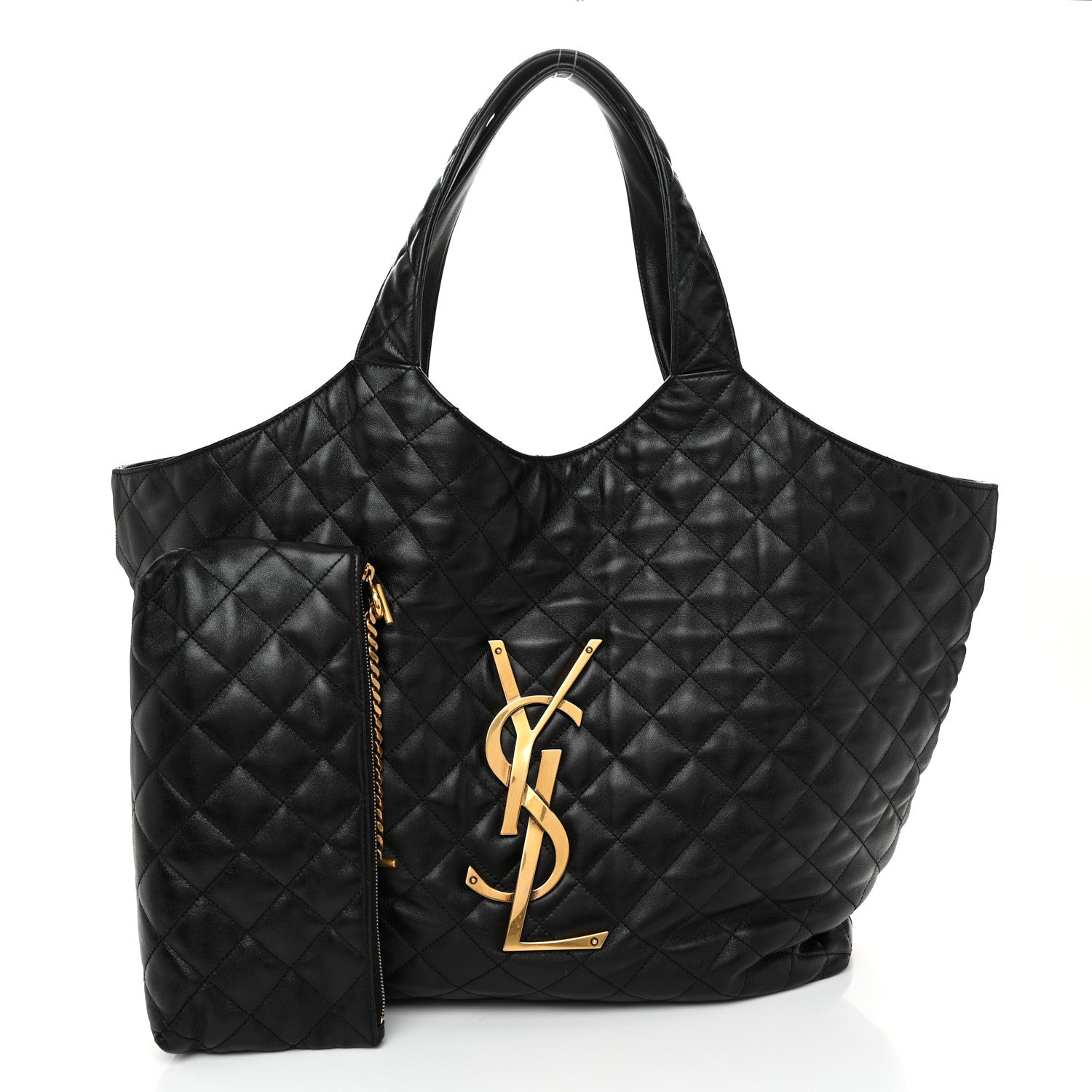 Saint Laurent Lambskin Quilted Maxi Icare Shopping Tote Black 3 of 11