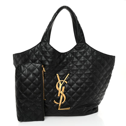 Saint Laurent Lambskin Quilted Maxi Icare Shopping Tote Black 3 of 11