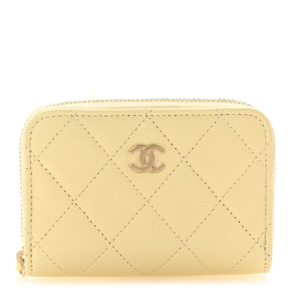 Chanel Caviar Quilted Zip Coin Purse Light Yellow 1 of 8