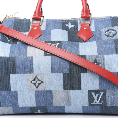 Louis Vuitton Denim Damier Monogram Patchwork Speedy Bandouliere 30 Blue Rouge 12 of 12