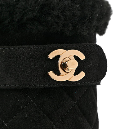 Chanel Suede Calfskin Shearling Turn Lock Clogs 40 Black 5 of 9