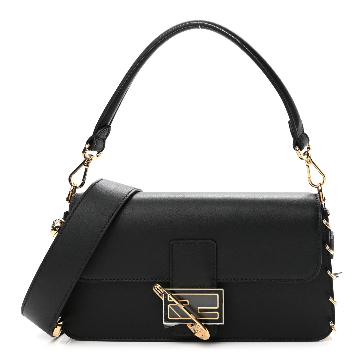 Fendi X VERSACE Vitello Seta Fendace Brooch Baguette Black 1 of 11