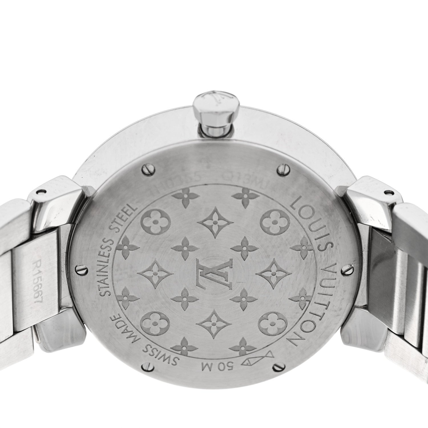 Louis Vuitton Stainless Steel Diamond 33mm Tambour Slim Quartz Watch 4 of 5
