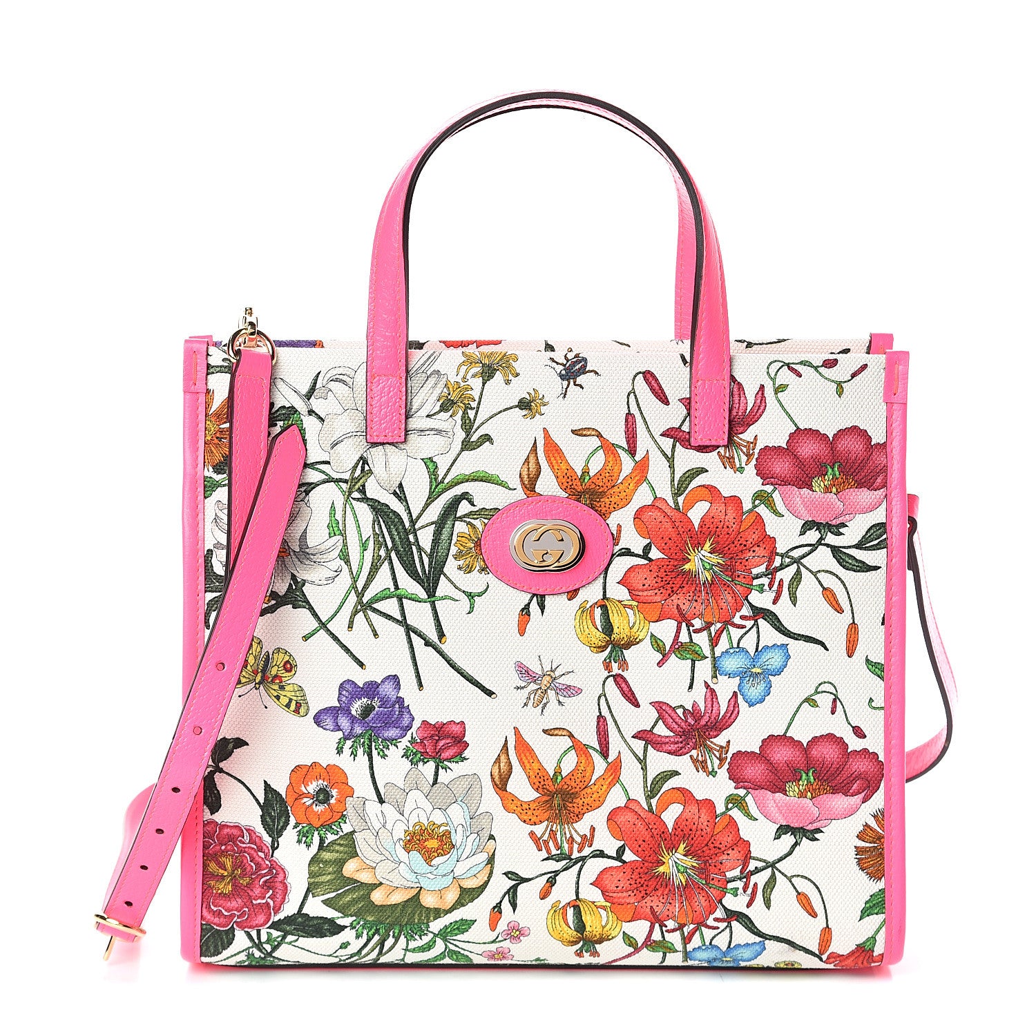 Gucci Canvas Medium Flora Tote Fuchsia 1 of 8