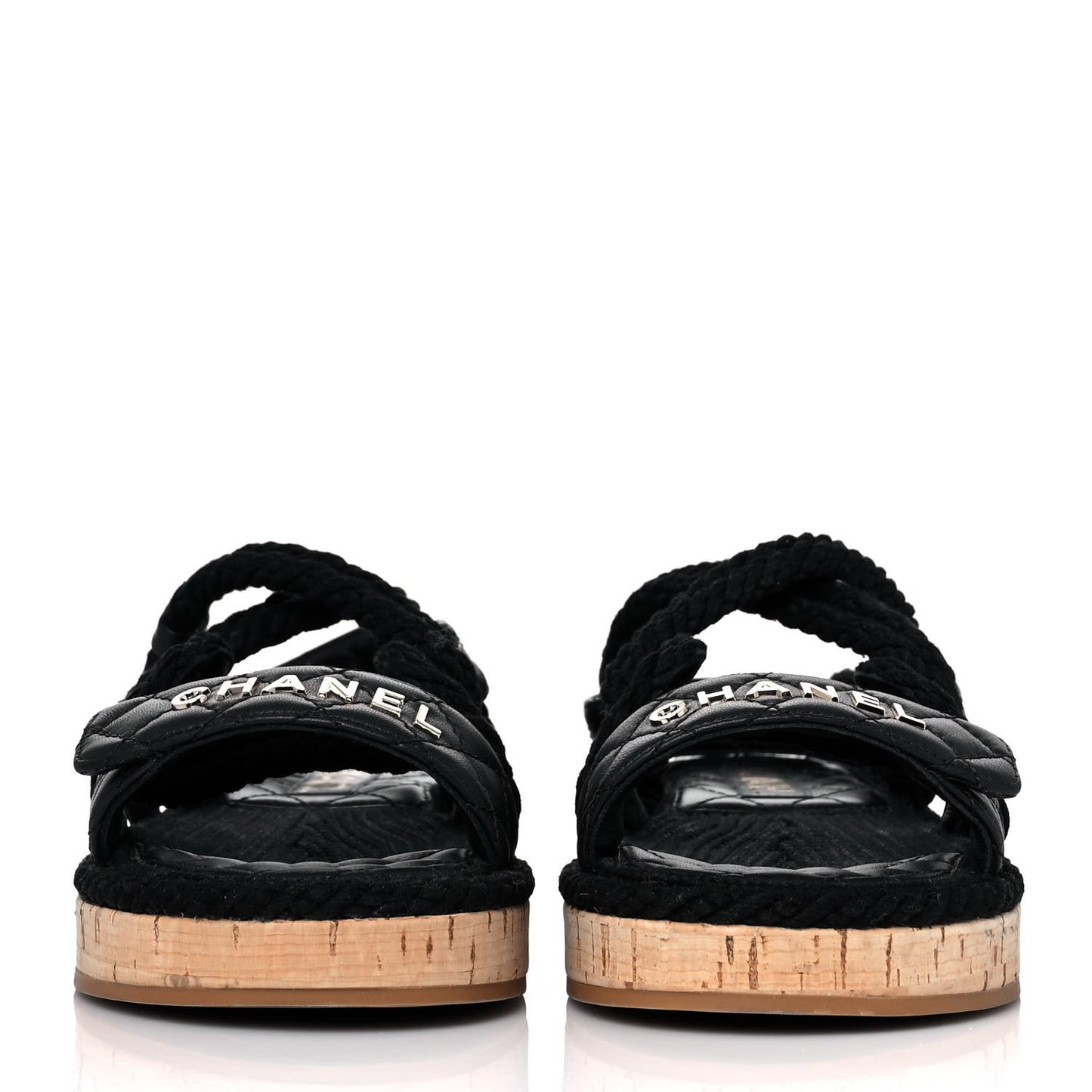 Cord Lambskin Quilted Logo Sandals 36 Black