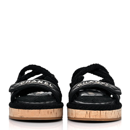 Chanel Cord Lambskin Quilted Logo Sandals 36 Black 2 of 9