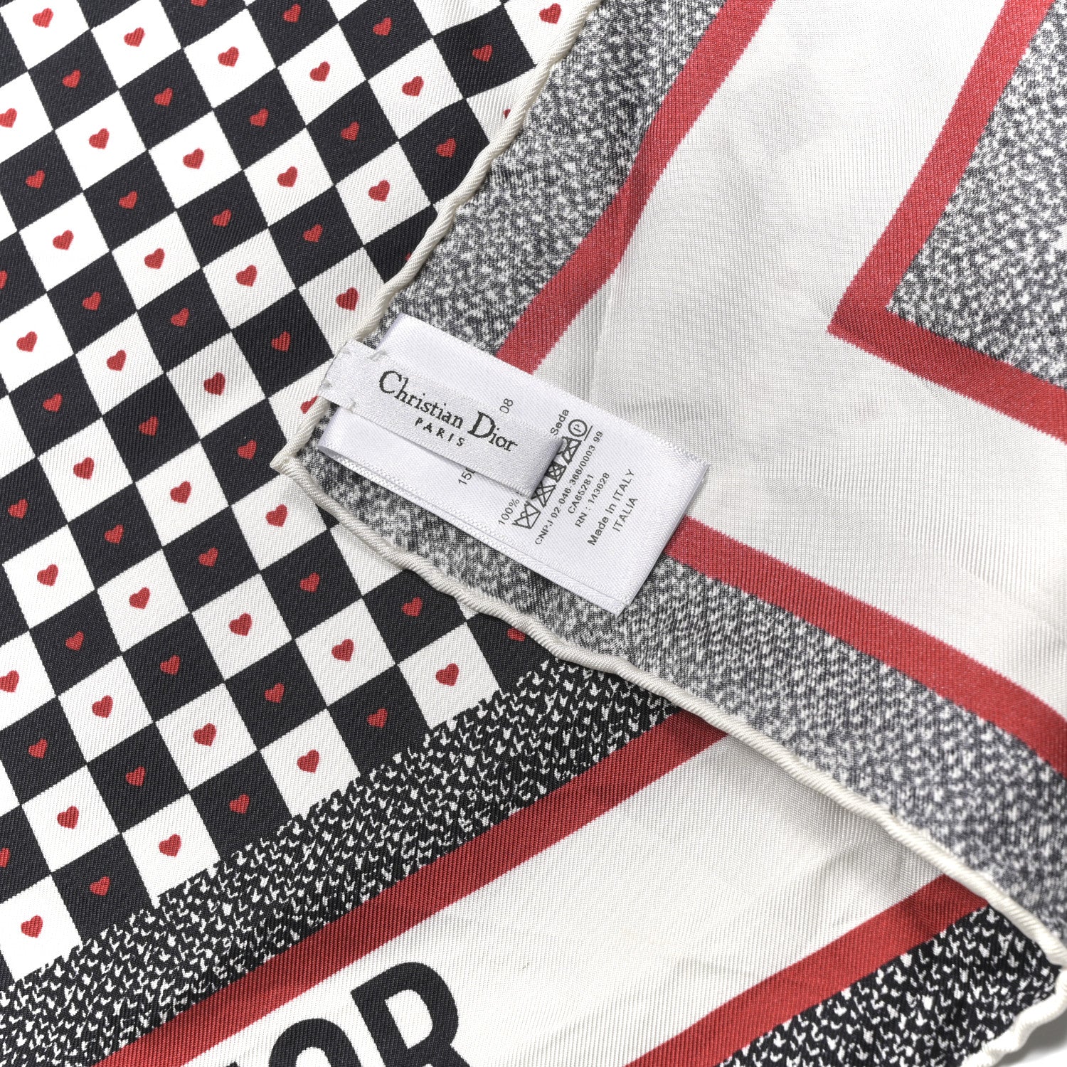 Dior チェック柄 フリンジ付きスカーフ Christian Dior Silk Checkered DiorAmour Square Scarf White Red