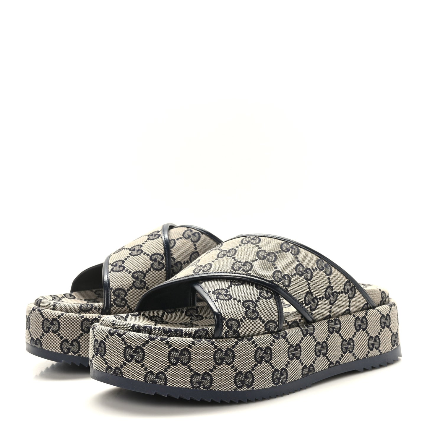 Monogram Criss Cross Platform Slide Sandals 38 Beige Blue