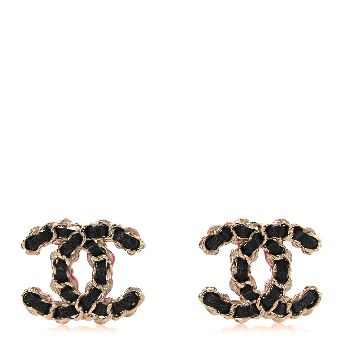 Lambskin CC Chain Earrings Black Gold Pink