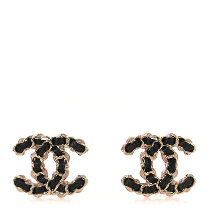 Chanel Lambskin CC Chain Earrings Black Gold Pink 1 of 4