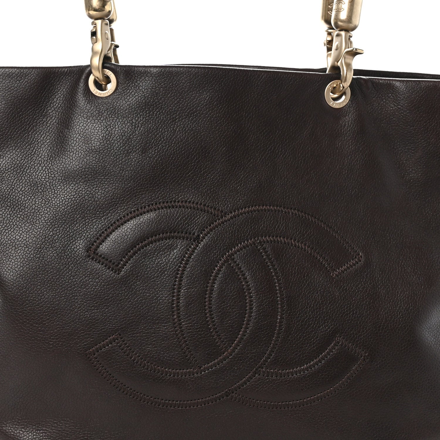 Chanel Caviar CC Stitched Tote Dark Brown 9 of 12