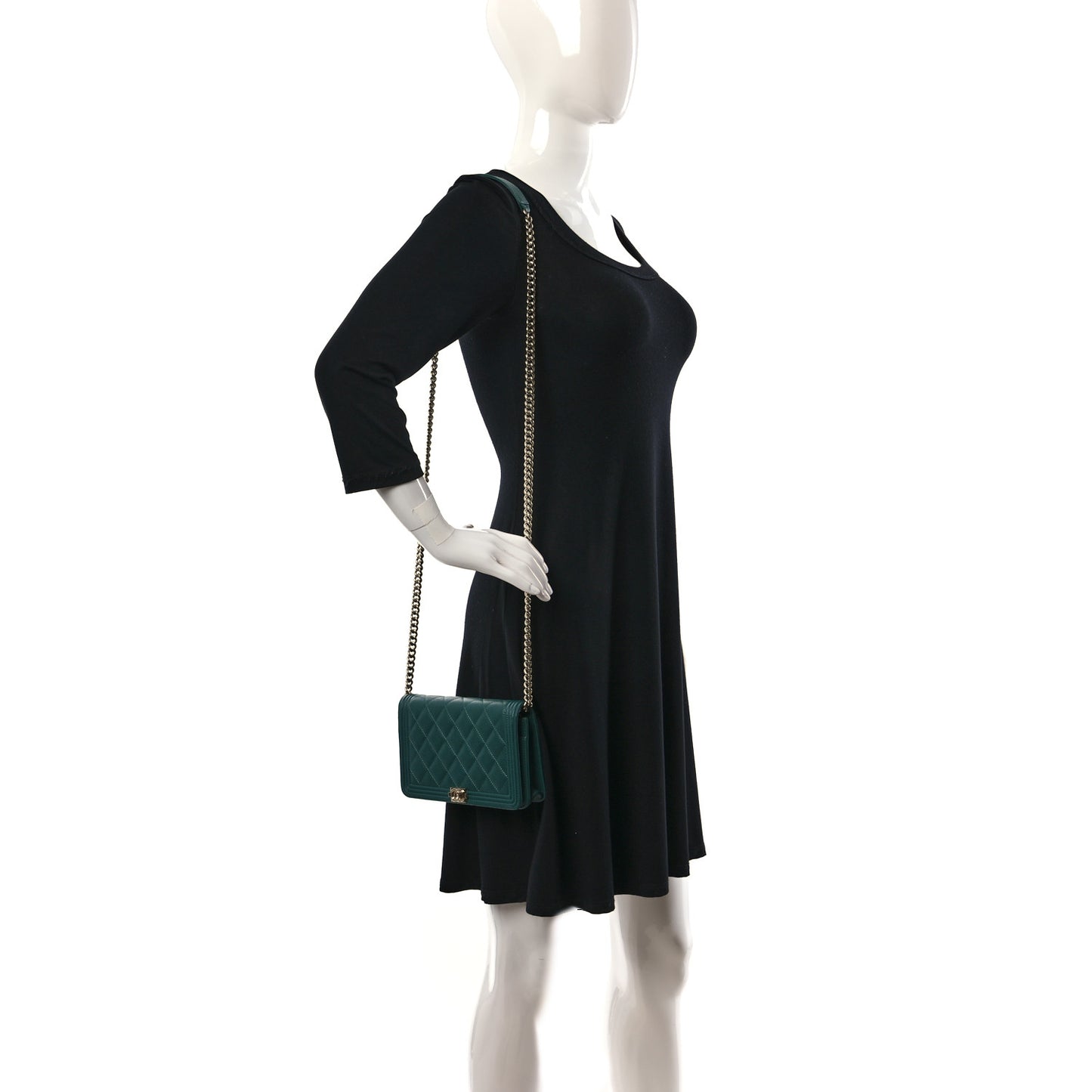 Caviar Quilted Boy Wallet On Chain WOC Green