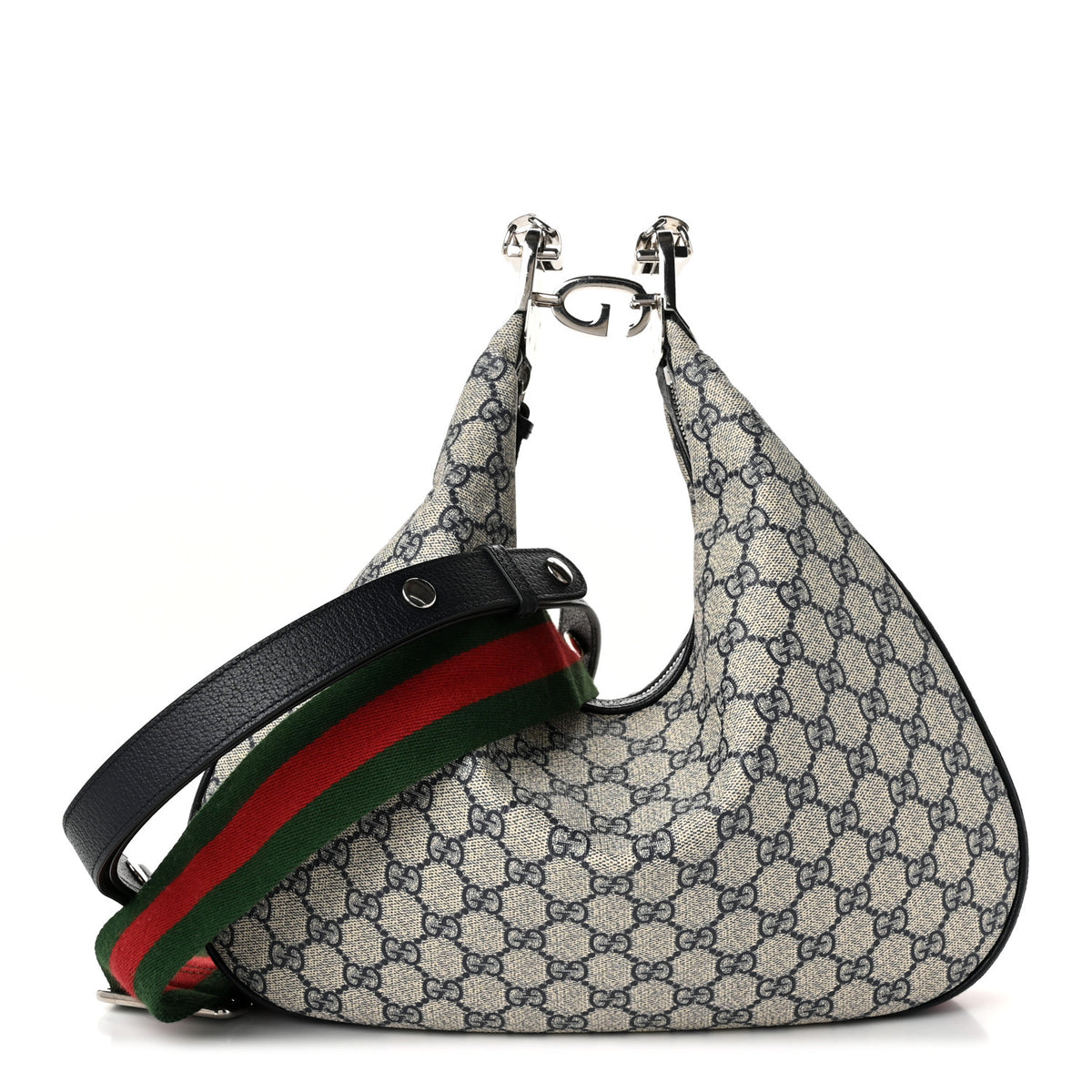 GG Supreme Monogram Textured Calfskin Web Large Attache Shoulder Bag Beige Blue