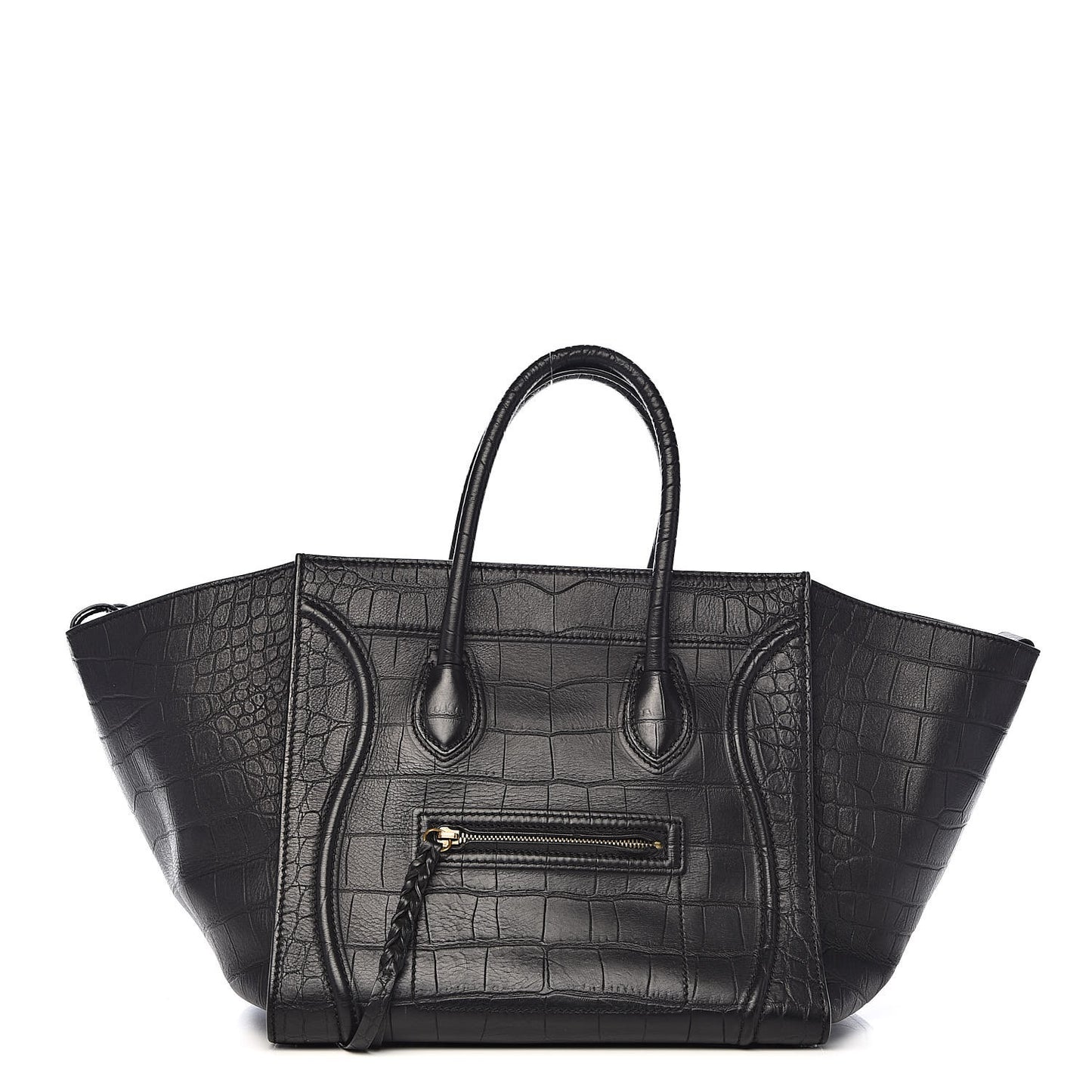 Crocodile Embossed Calfskin Medium Phantom Luggage Black