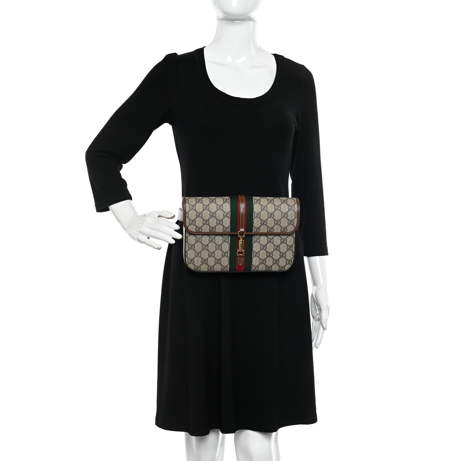 Gucci GG Supreme Monogram Azalea Calfskin Web Jackie 1961 Belt Bag 100 40 Beige Ebony Brown Sugar 2 of 11