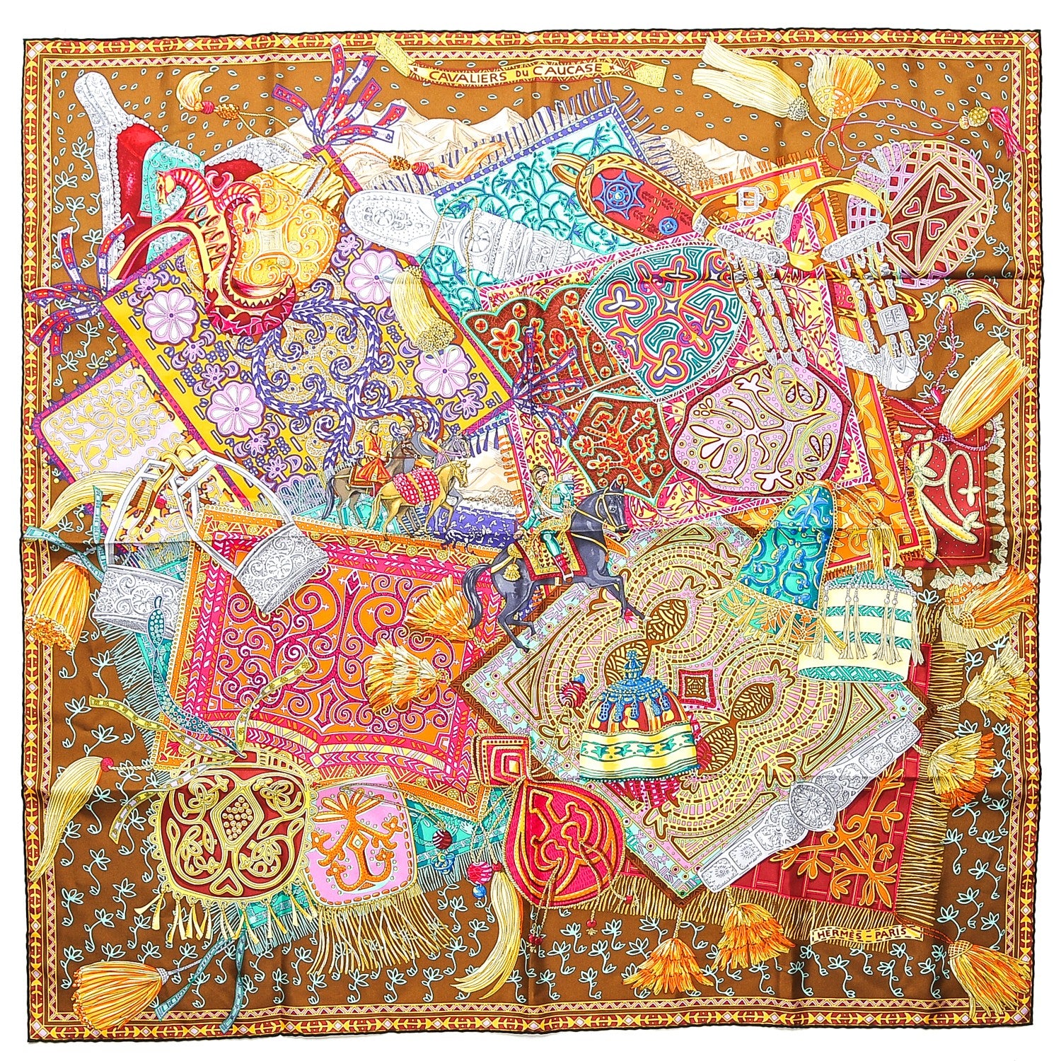 Hermes Silk Cavaliers du Caucase Scarf 90 Tabac Orange Multicolor 1 of 6