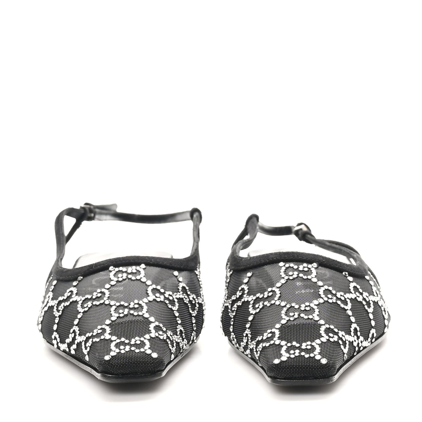 Tela Retino Kid Scamosciato Crystal GG Monogram Square Demi Ballet Flats 40 Black