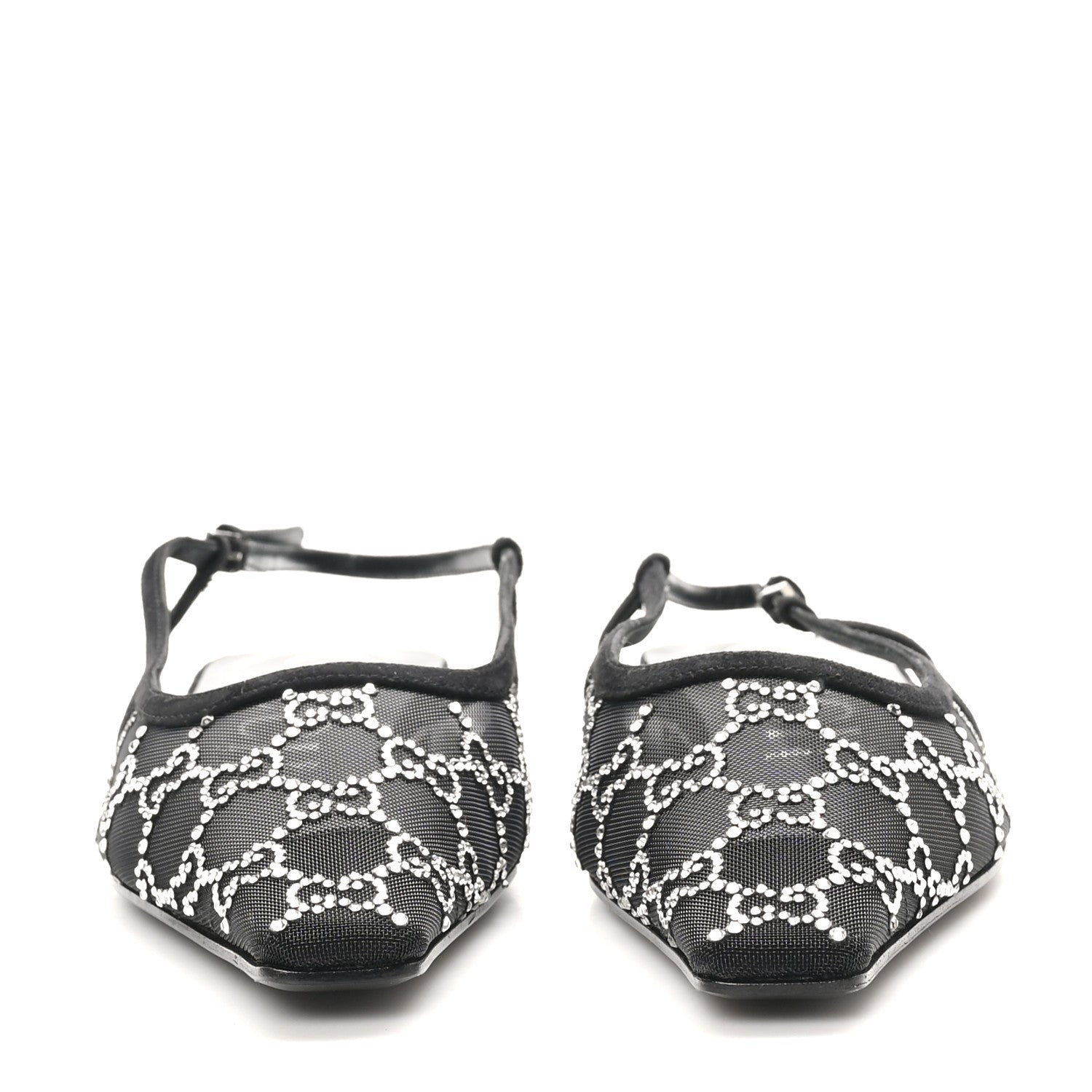 Gucci Tela Retino Kid Scamosciato Crystal GG Monogram Square Demi Ballet Flats 40 Black 3 of 9