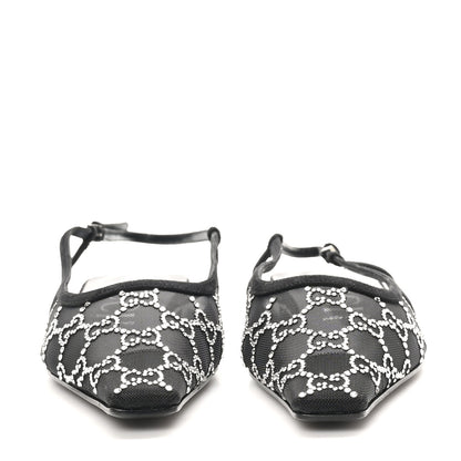 Gucci Tela Retino Kid Scamosciato Crystal GG Monogram Square Demi Ballet Flats 40 Black 3 of 9