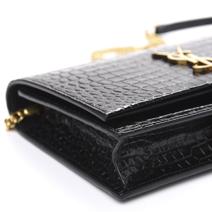 Saint Laurent Calfskin Crocodile Embossed Kate Monogram Tassel Chain Wallet Black 6 of 10