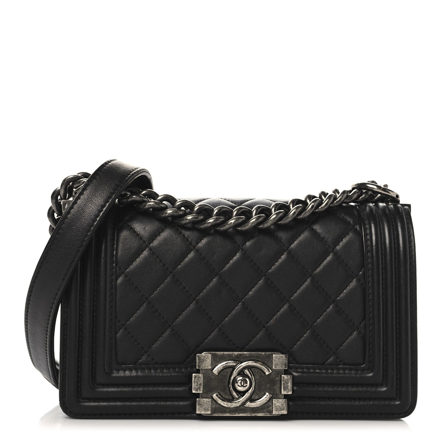 Lambskin Quilted Small Boy Flap Black