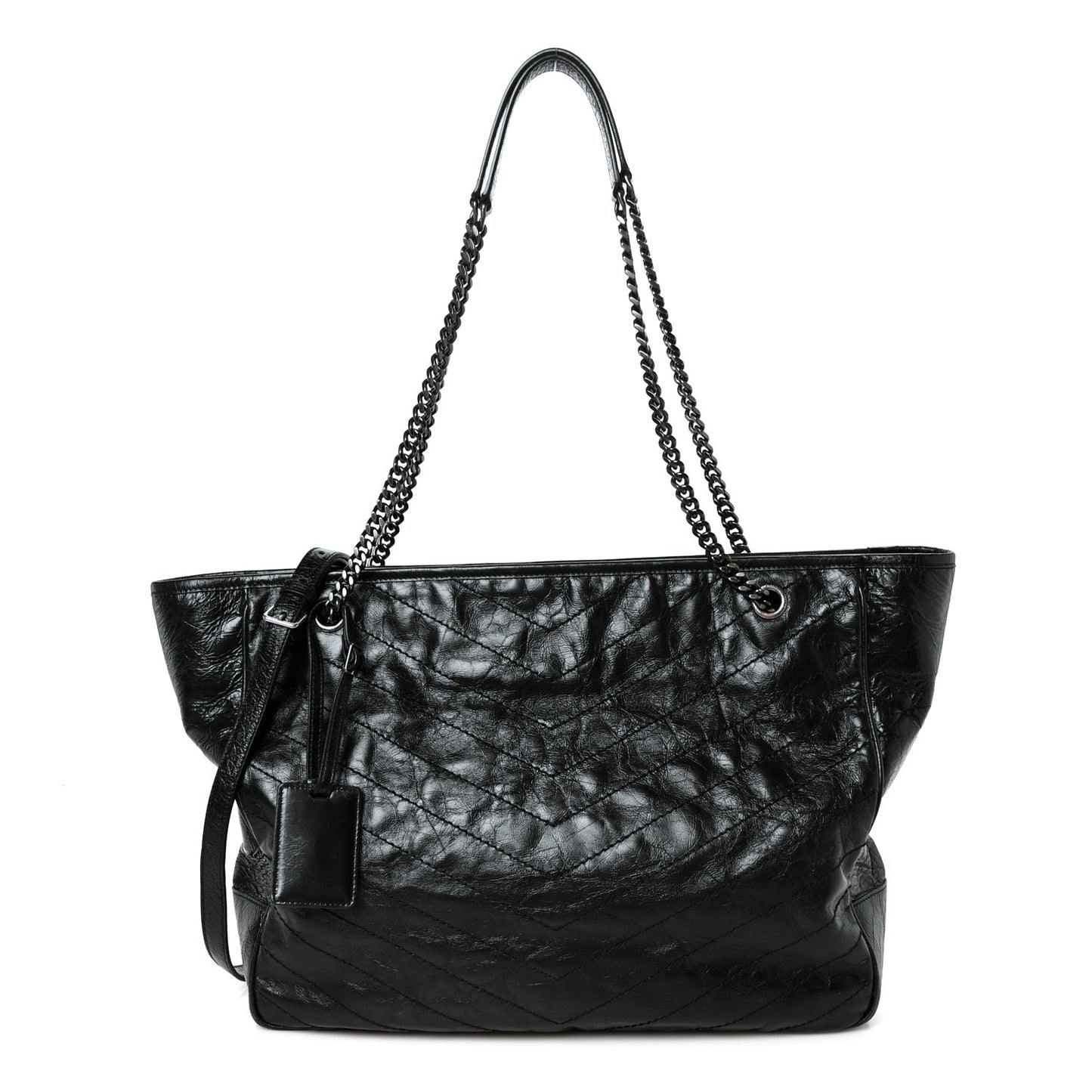 Crinkled Calfskin Matelasse Monogram Large Niki Shopping Tote Bag Black
