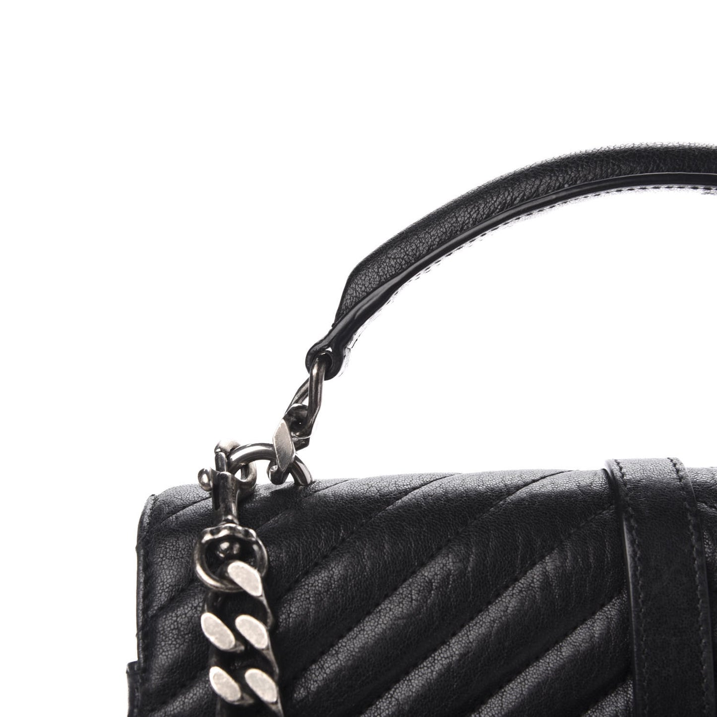 Sheepskin Matelasse Chevron Monogram Medium College Bag Black