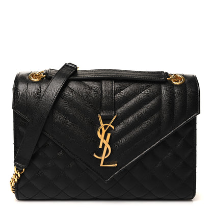 Saint Laurent Grain De Poudre Textured Mixed Matelasse Triquilt Medium Monogram Satchel Black 1 of 9