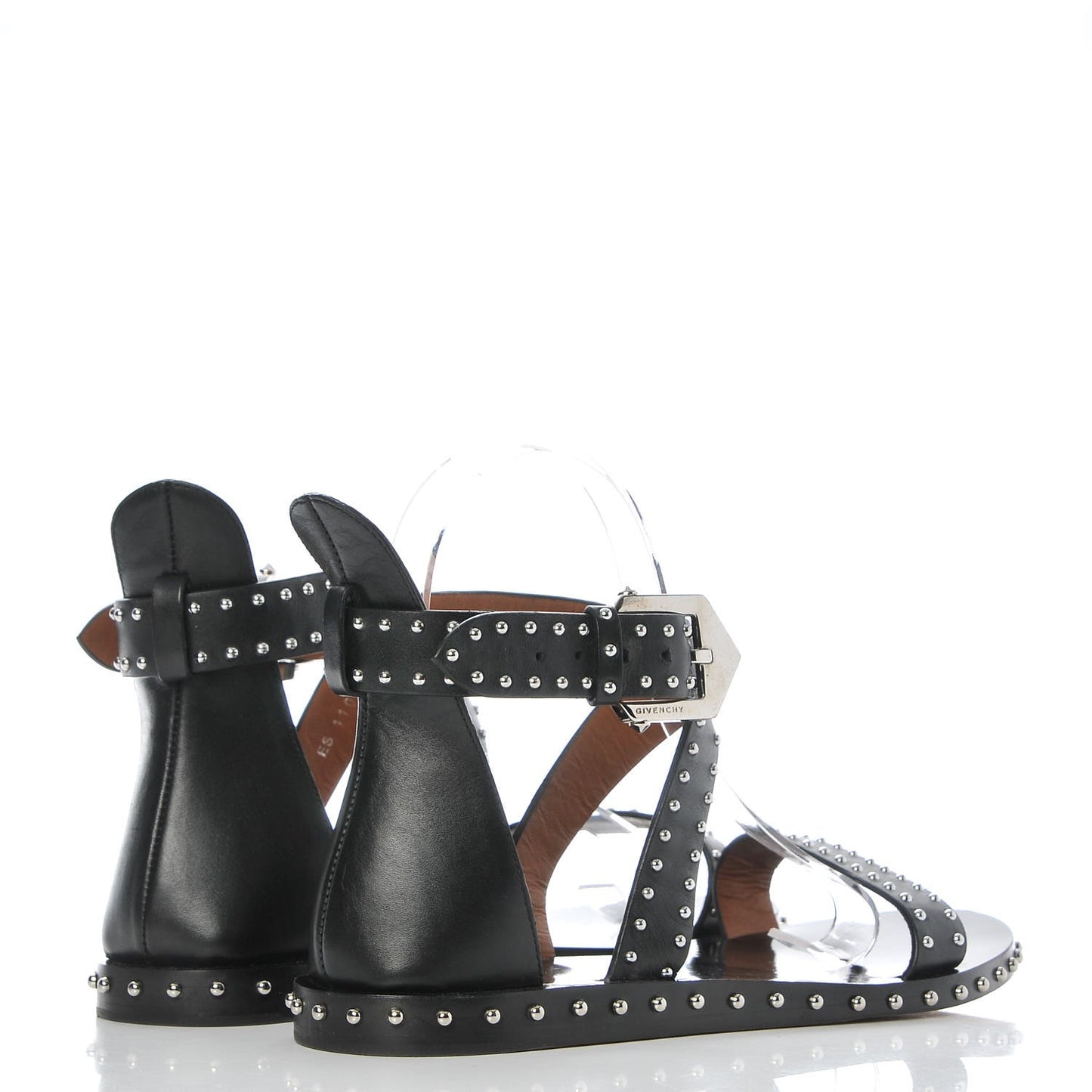 Calfskin Studded Elegant Flat Sandals 36.5 Black