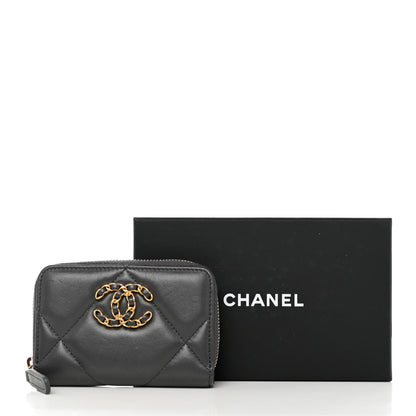 Chanel Lambskin Quilted Chanel 19 Zip Around Coin Purse Wallet Dark Grey 8 of 8