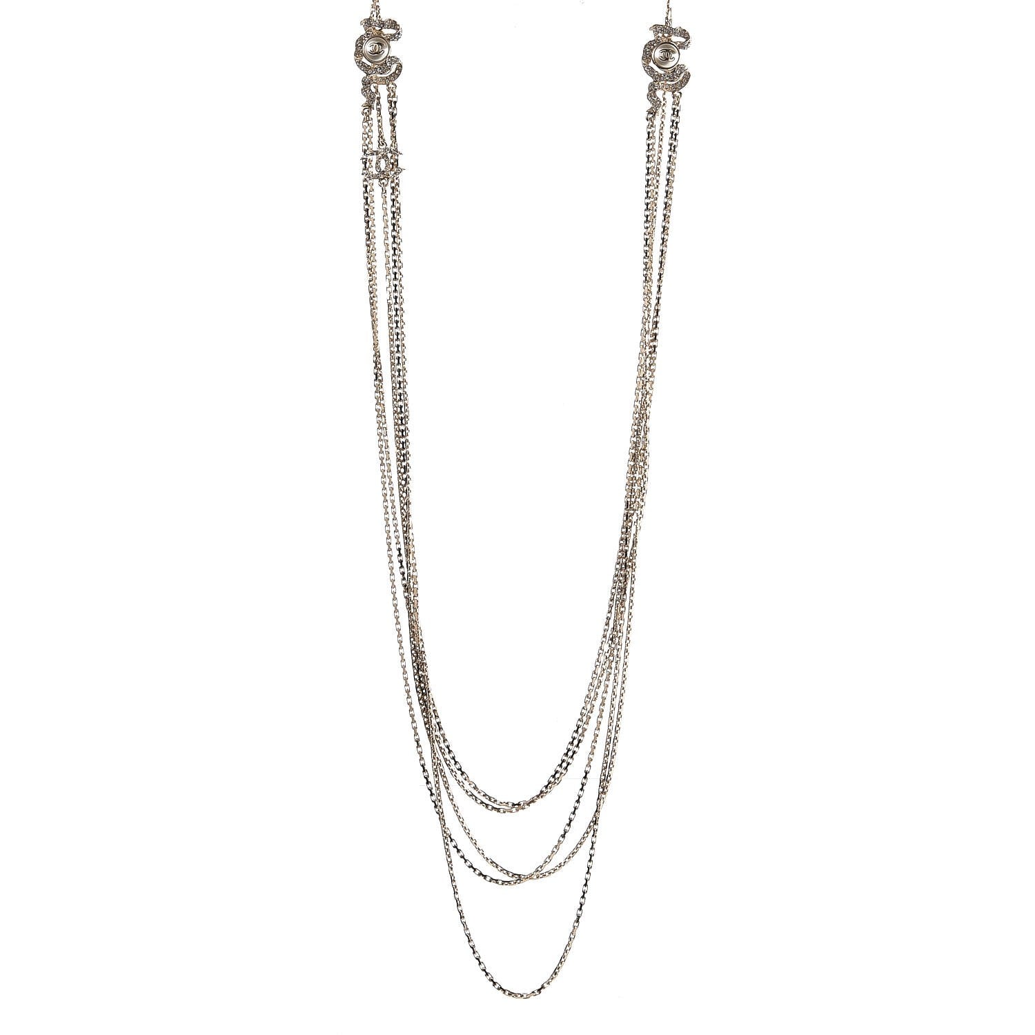Chanel Crystal Pearl CC Long Multistrand Necklace Light Gold 1 of 6
