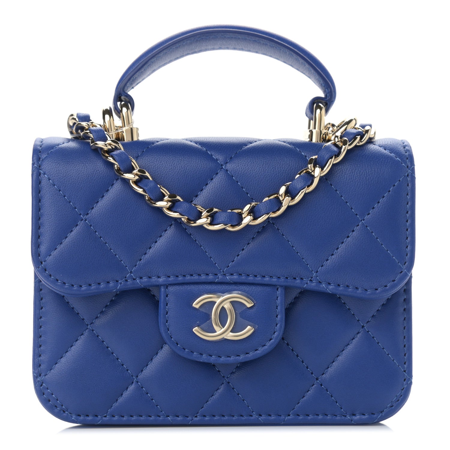 Chanel Lambskin Quilted Top Handle Flap Coin Purse With Chain Blue 1 of 12