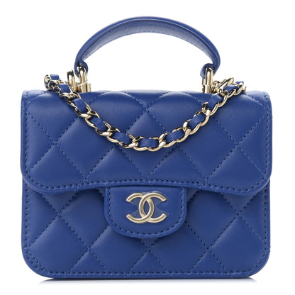 Chanel Lambskin Quilted Top Handle Flap Coin Purse With Chain Blue 1 of 12