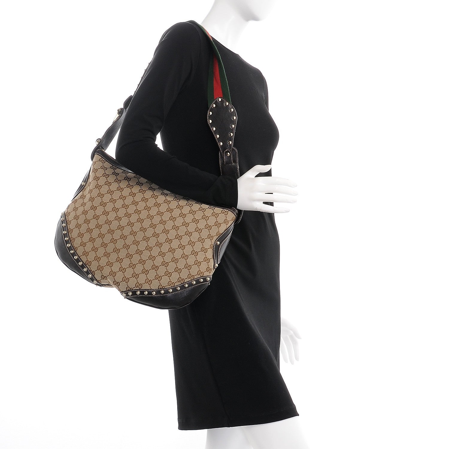 Gucci Monogram Web Studded Pelham Shoulder Bag Dark Brown 2 of 7