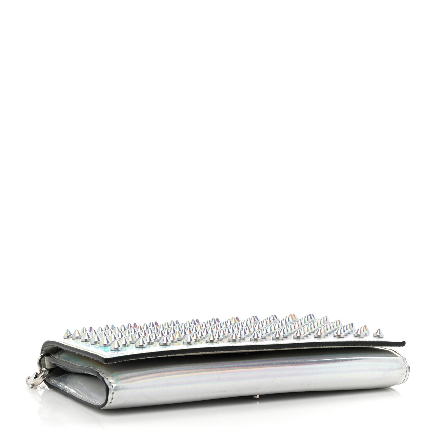 Metallic Patent Calfskin Spikes Boudoir Chain Wallet Silver