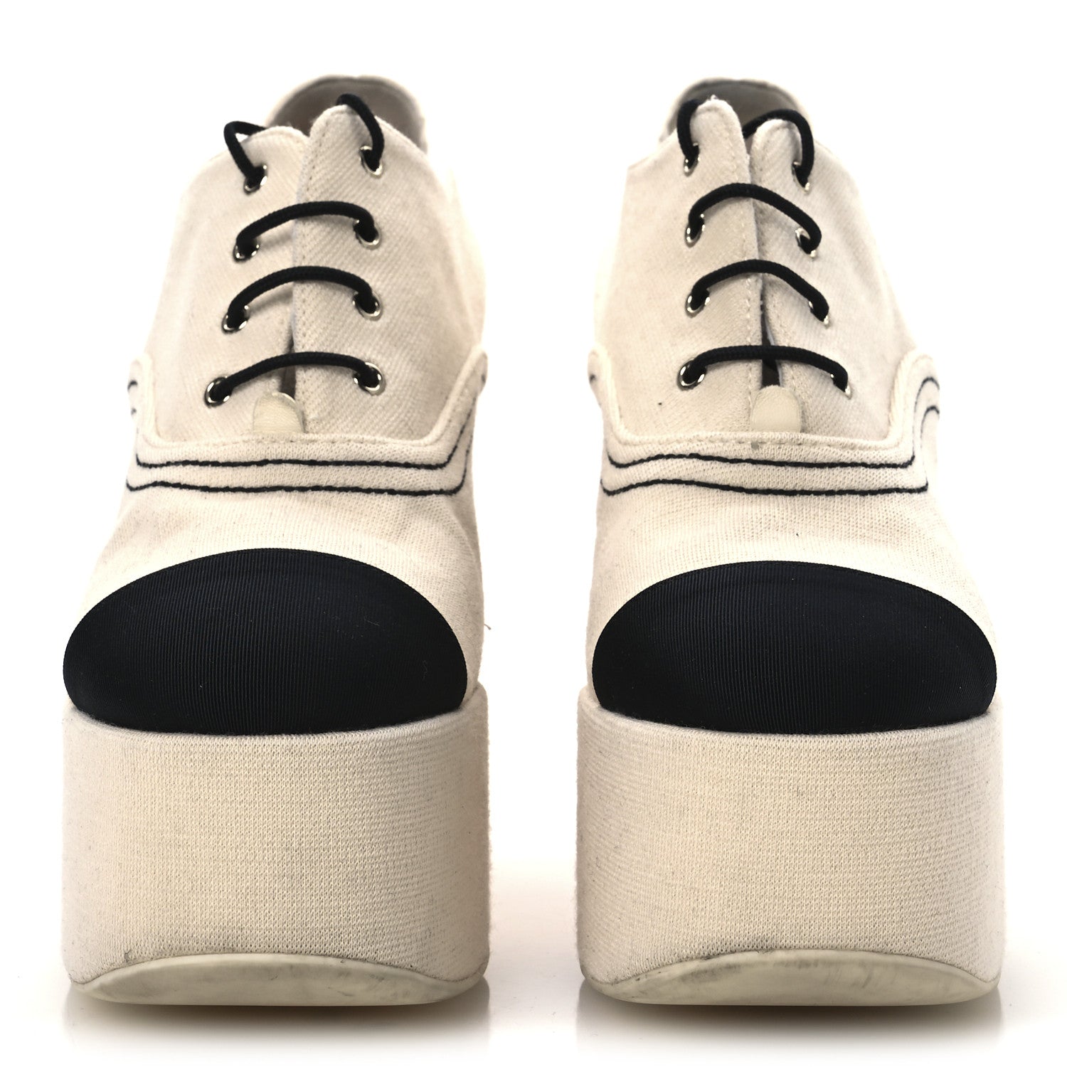 Chanel Canvas Lace Up Oxford Pumps 38 White Black 3 of 13
