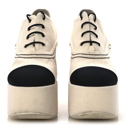 Chanel Canvas Lace Up Oxford Pumps 38 White Black 3 of 13