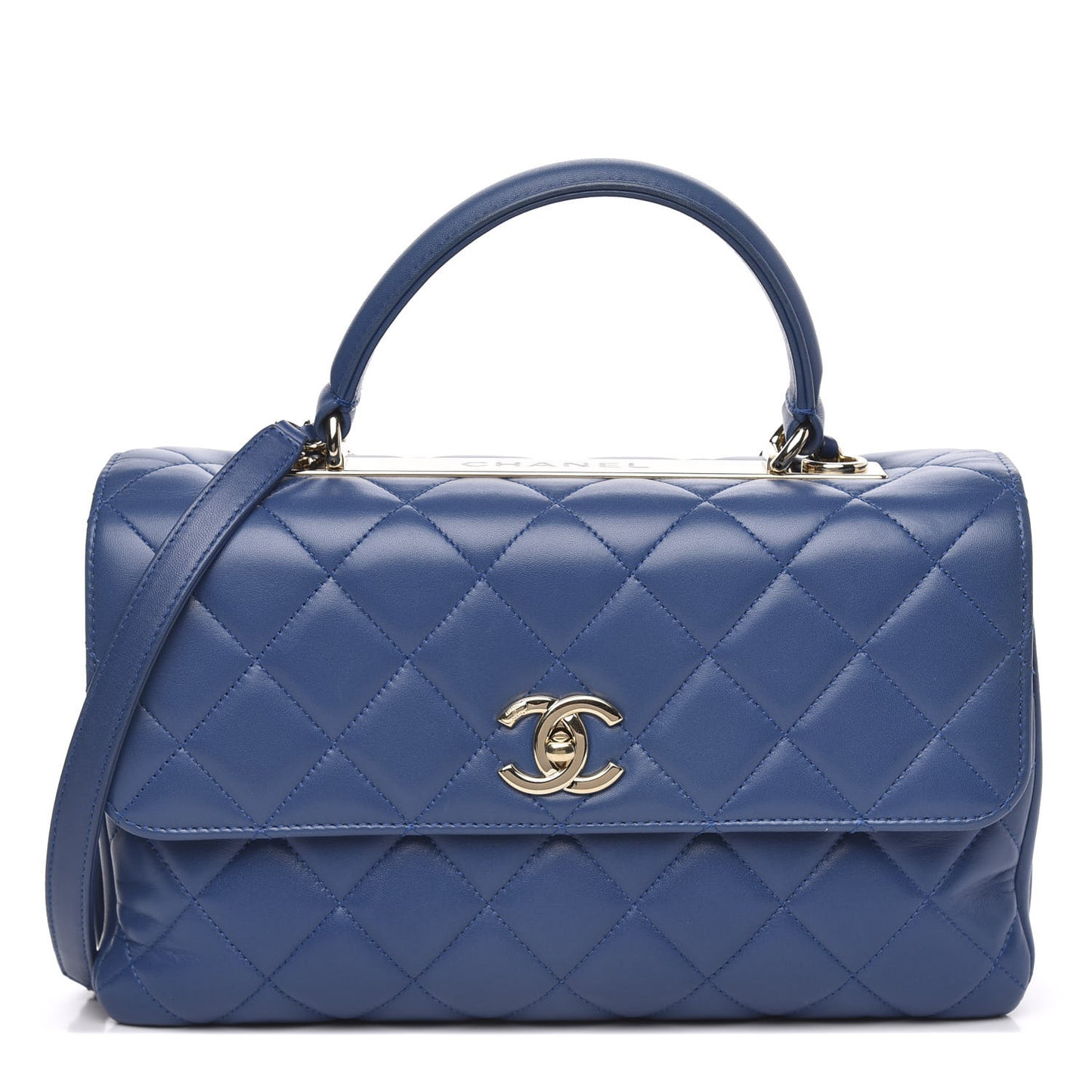 Lambskin Quilted Medium Trendy CC Flap Dual Handle Bag Blue