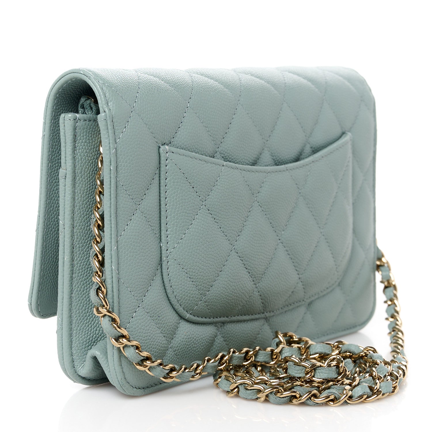 Chanel Caviar Quilted Wallet on Chain WOC Light Blue 3 of 12