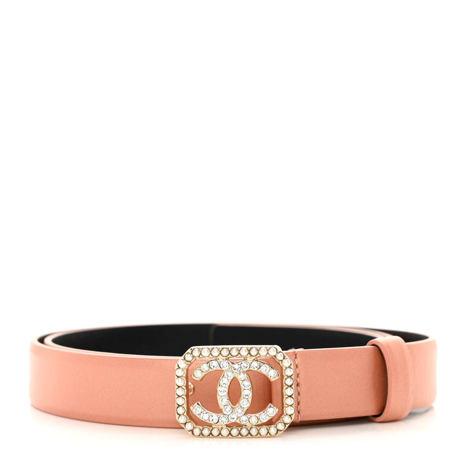 Chanel Metallic Calfskin Crystal Pearl Vendome CC Belt 80 32 Rose 1 of 8