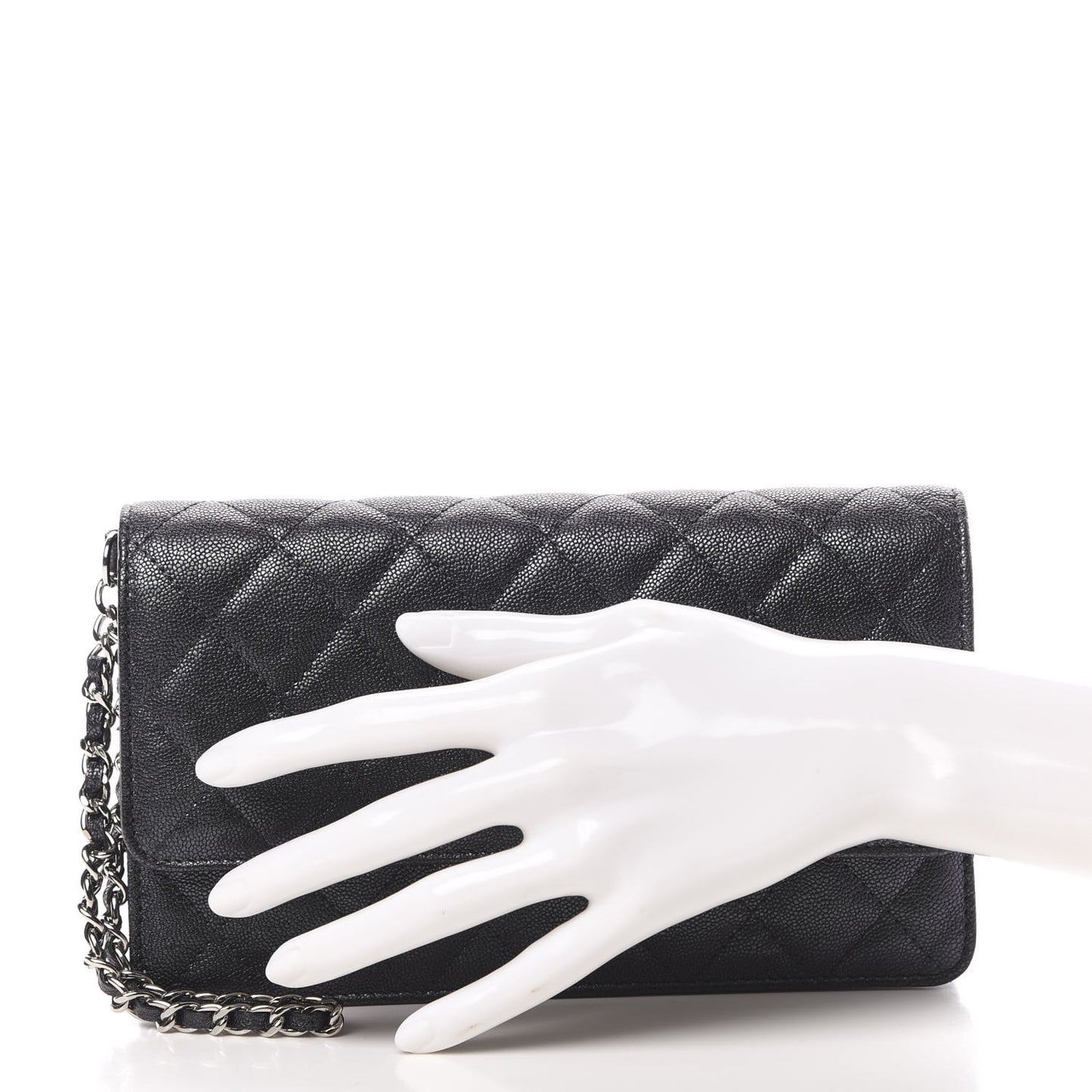 Iridescent Caviar Quilted Classic Pouch Clutch Black